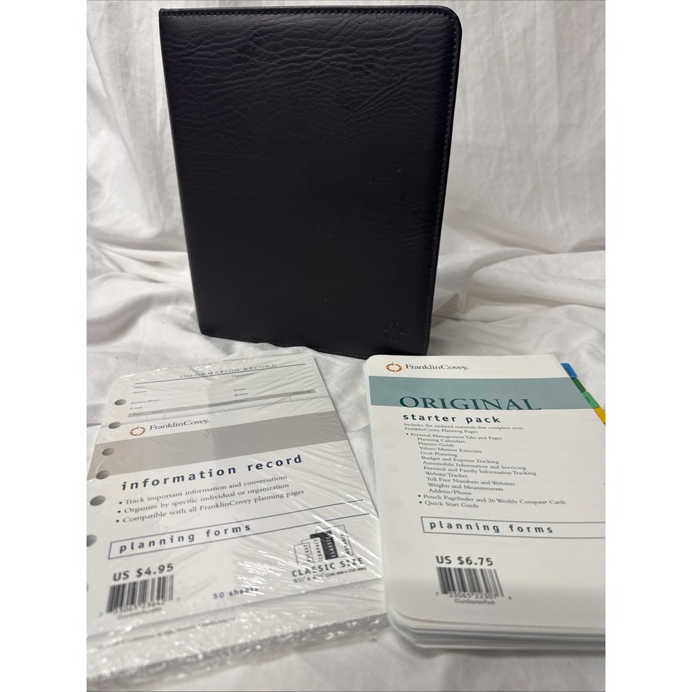Franklin Covey BLACK  7 large Ring Binder Planner Faux Leather Inserts Guide Tab